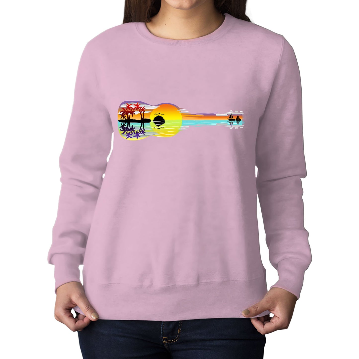 Tropical Sunset Guitar Womens Sweatshirt