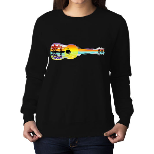 Tropical Sunset Guitar Womens Sweatshirt