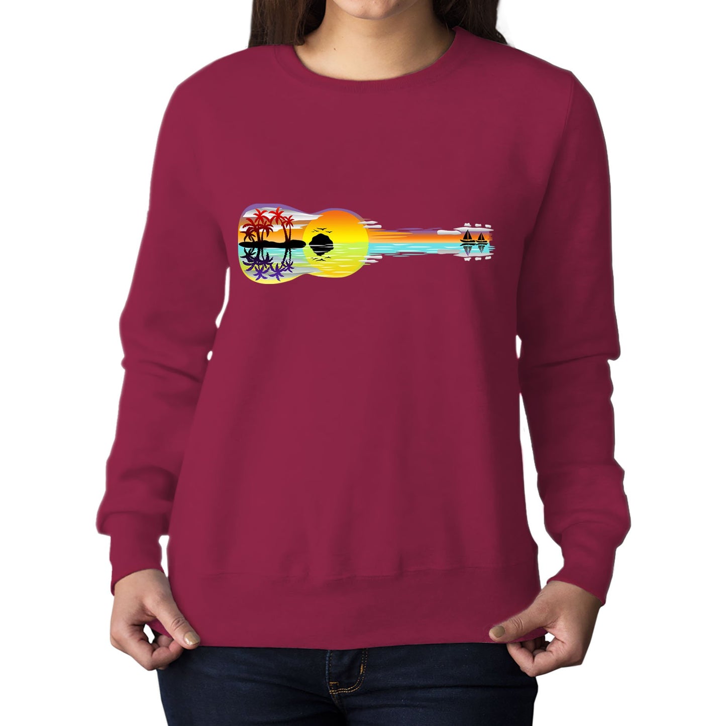 Tropical Sunset Guitar Womens Sweatshirt