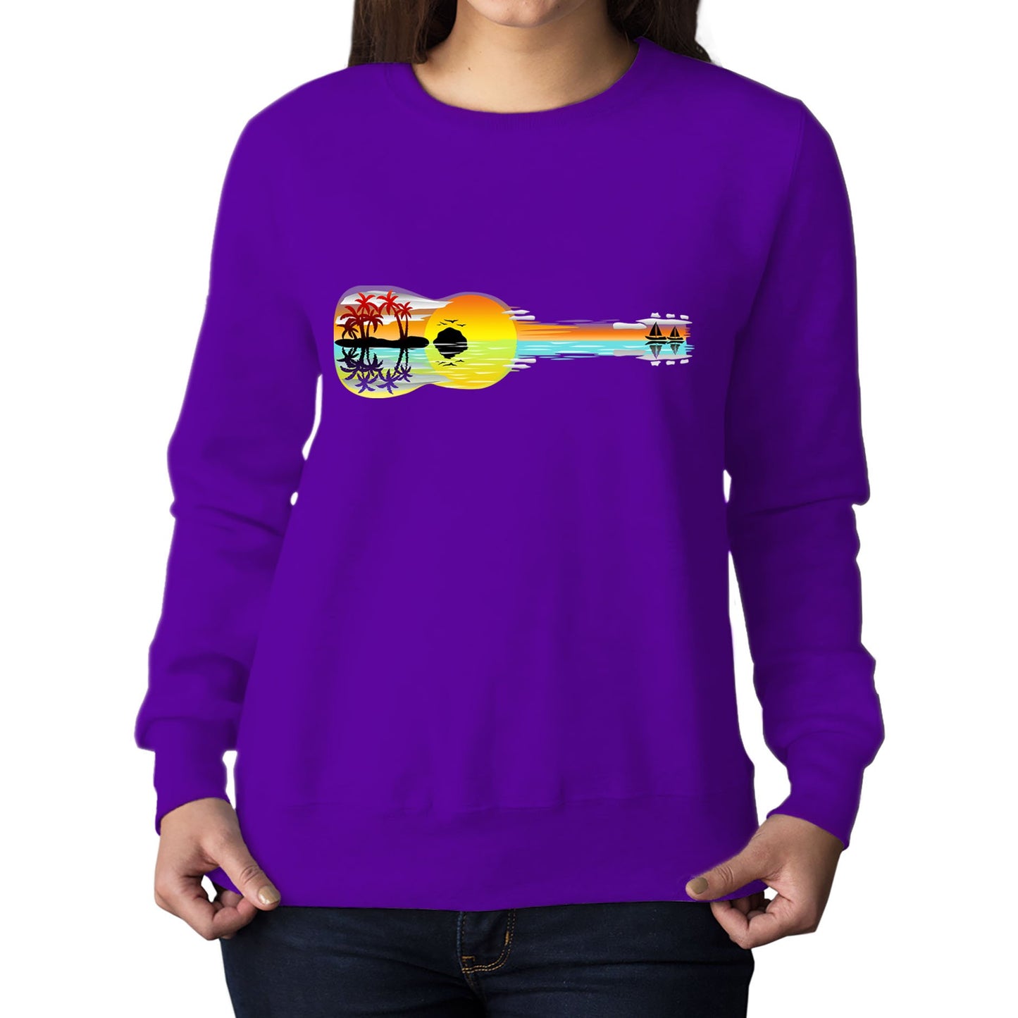 Tropical Sunset Guitar Womens Sweatshirt