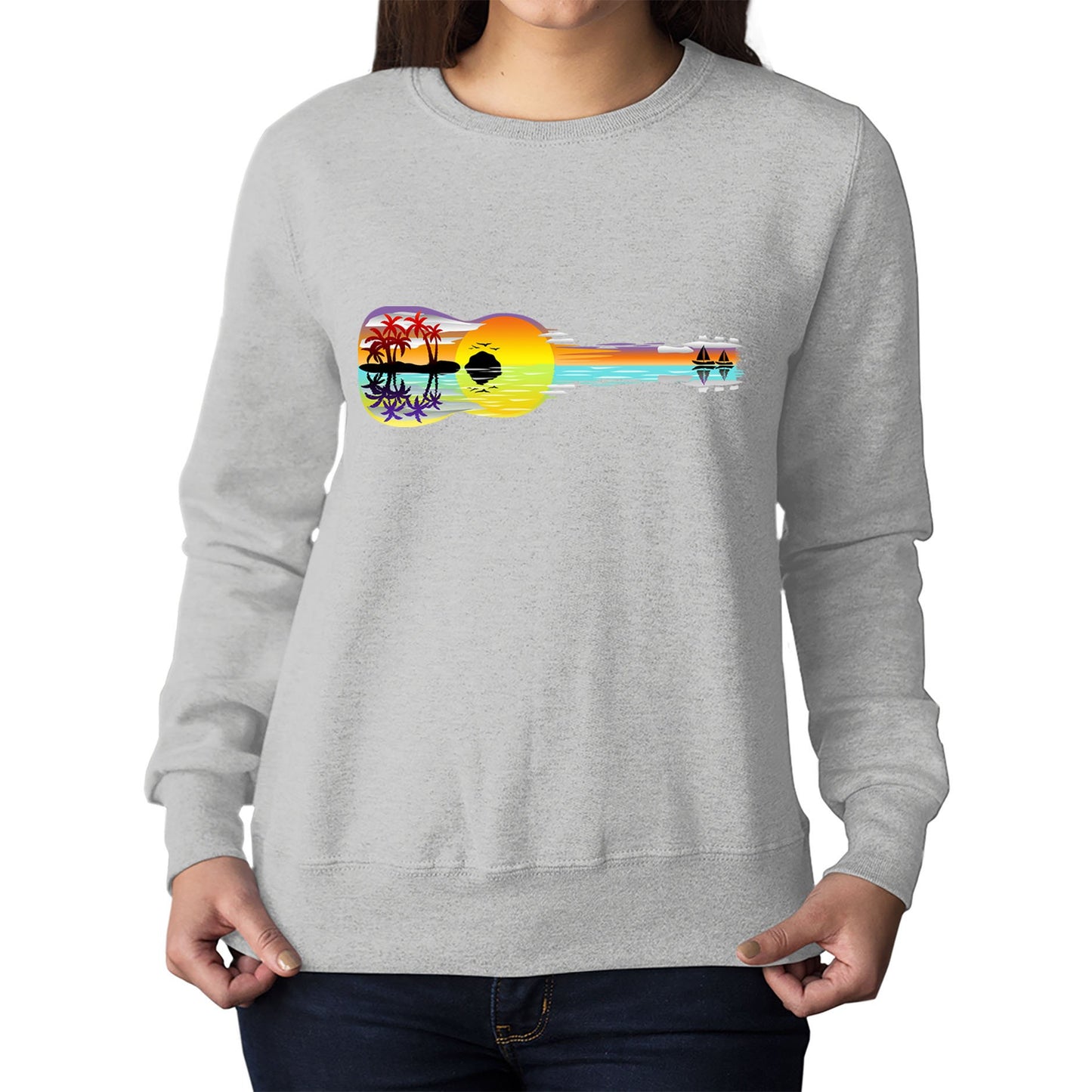 Tropical Sunset Guitar Womens Sweatshirt