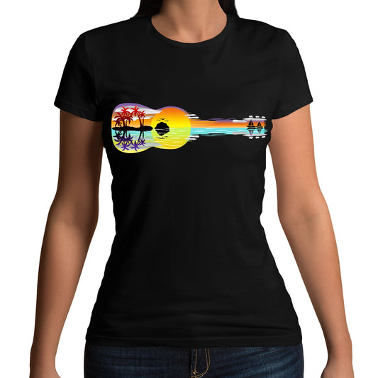 Tropical Sunset Guitar Womens T-shirt