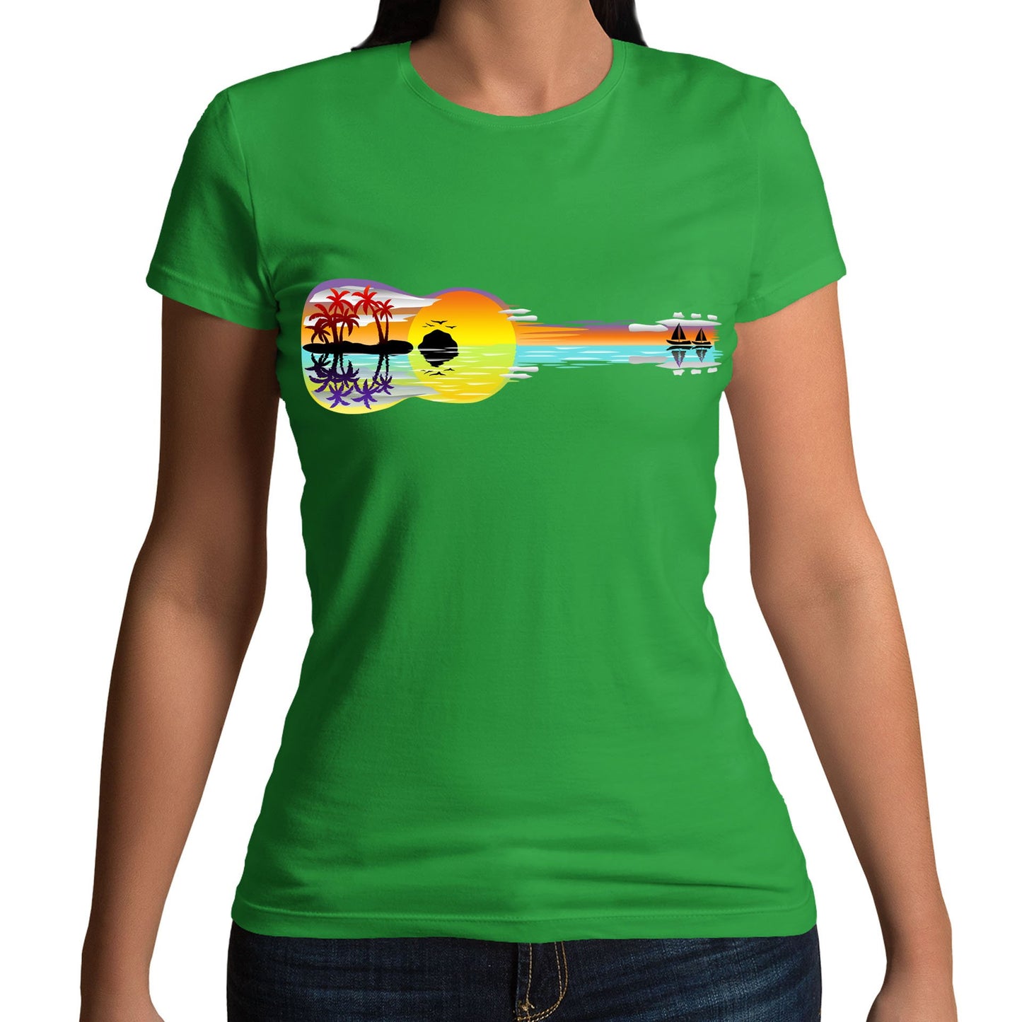 Tropical Sunset Guitar Womens T-shirt