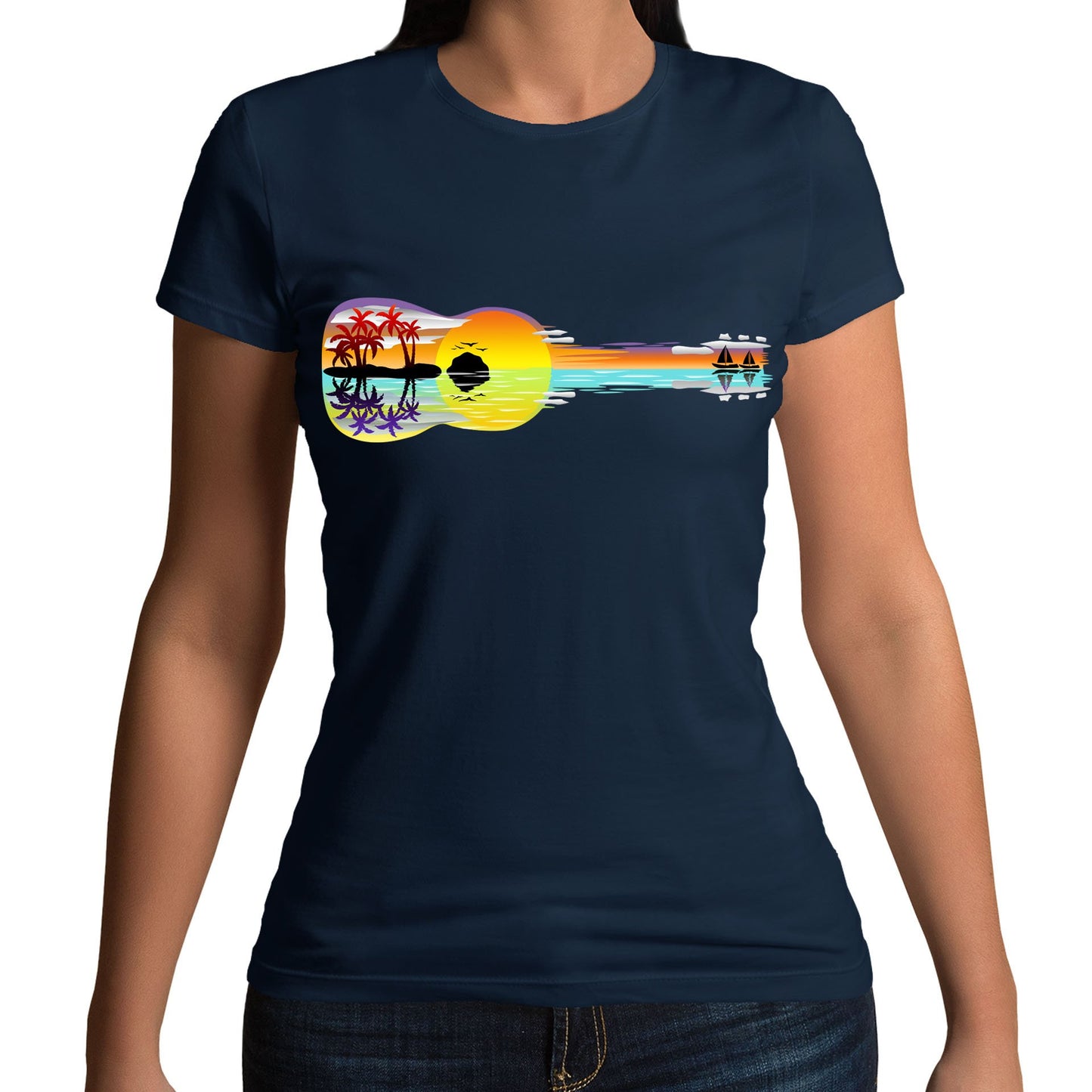 Tropical Sunset Guitar Womens T-shirt