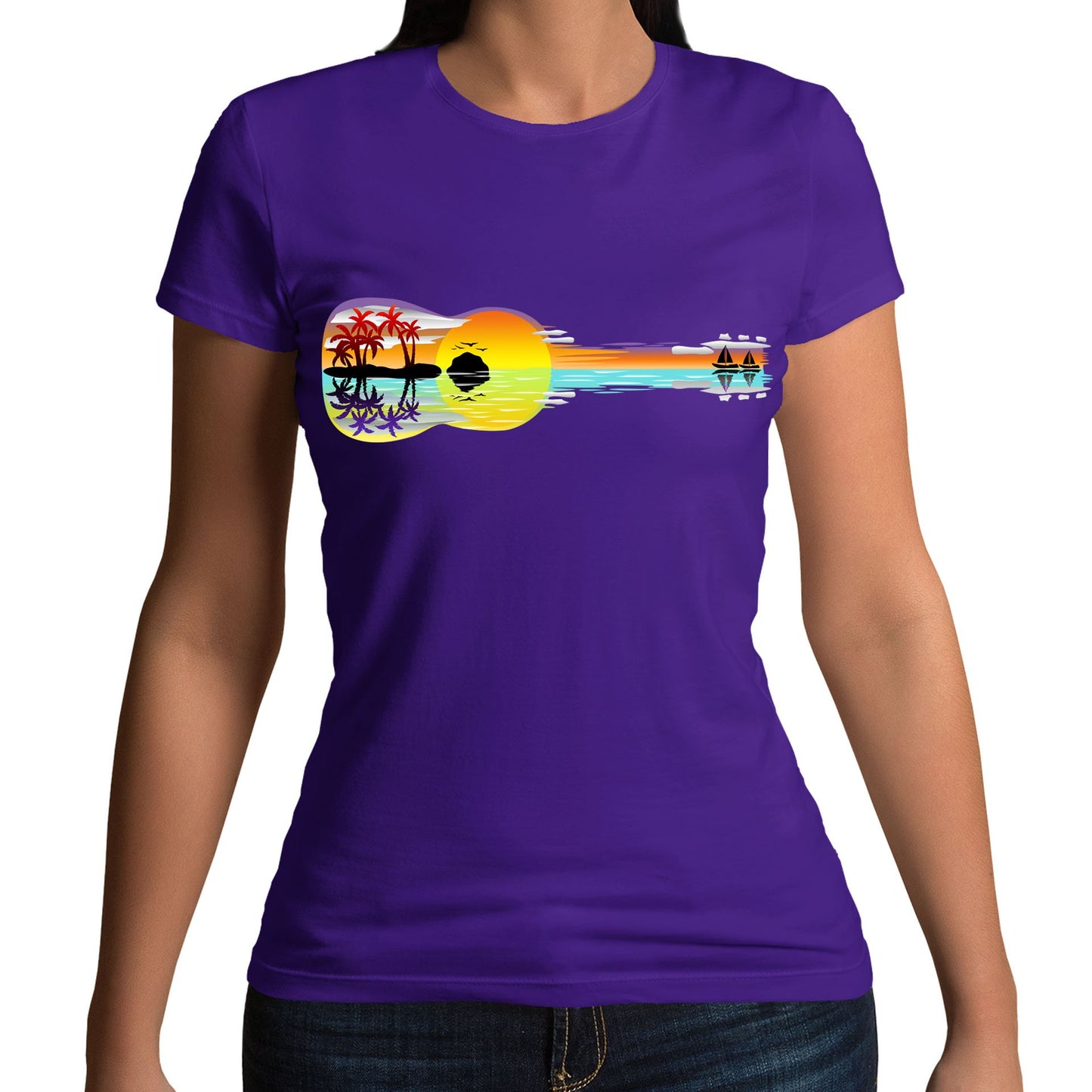 Tropical Sunset Guitar Womens T-shirt