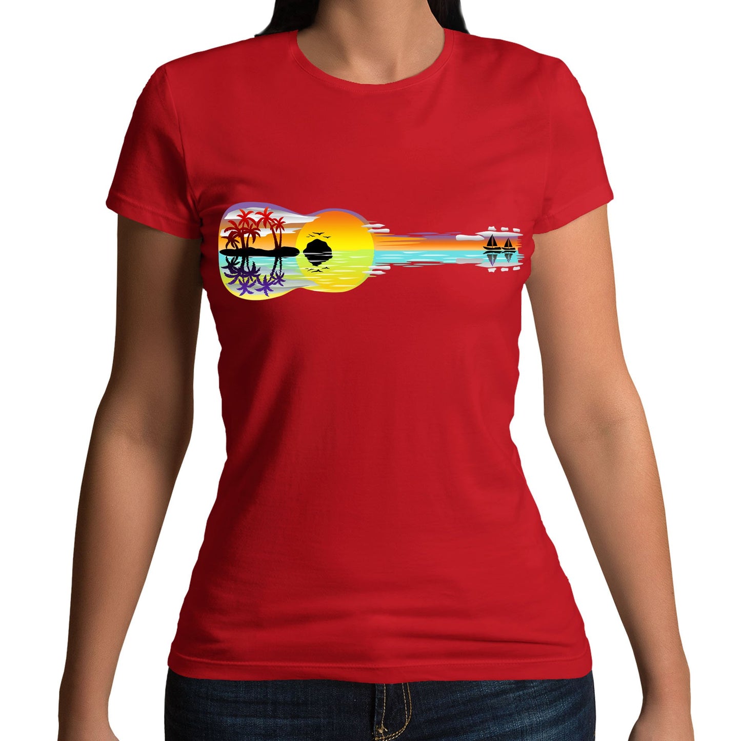 Tropical Sunset Guitar Womens T-shirt