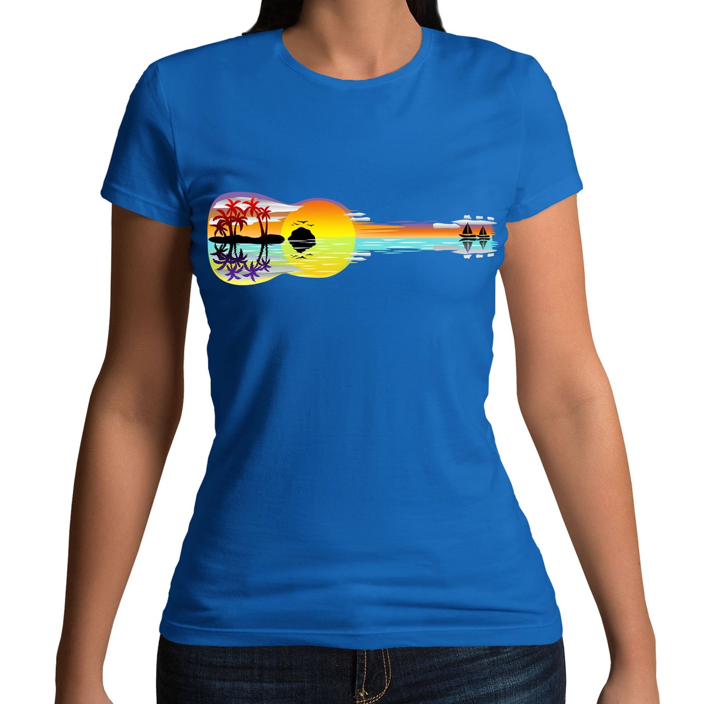 Tropical Sunset Guitar Womens T-shirt