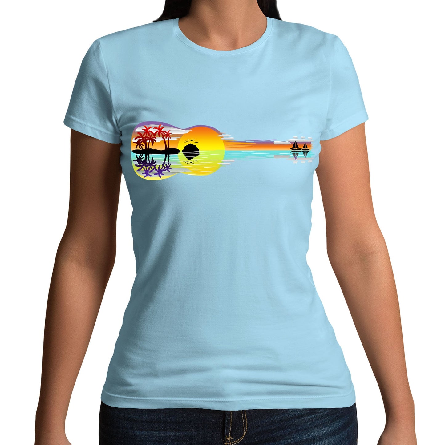 Tropical Sunset Guitar Womens T-shirt