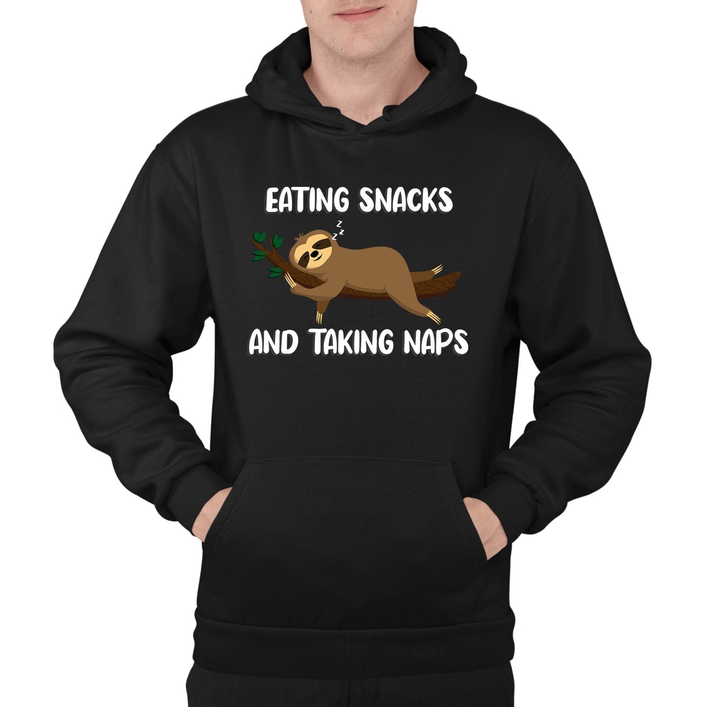 Eating Snack And Taking Naps Funny Sloth Mens Pullover Hoodie