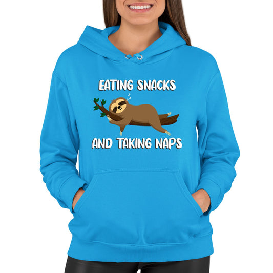 Eating Snack And Taking Naps Funny Sloth Womens Pullover Hoodie