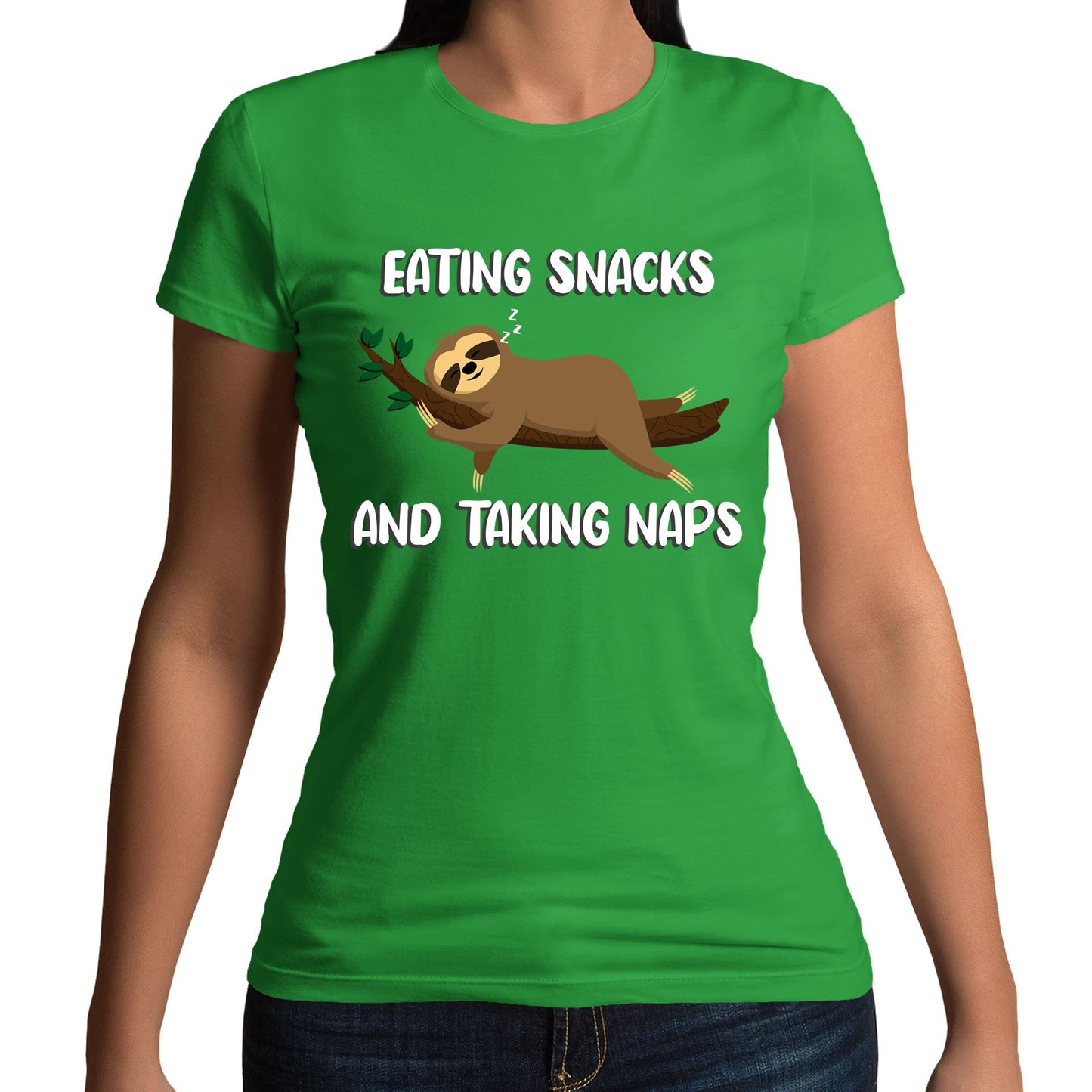 Eating Snack And Taking Naps Funny Sloth Womens T-shirt