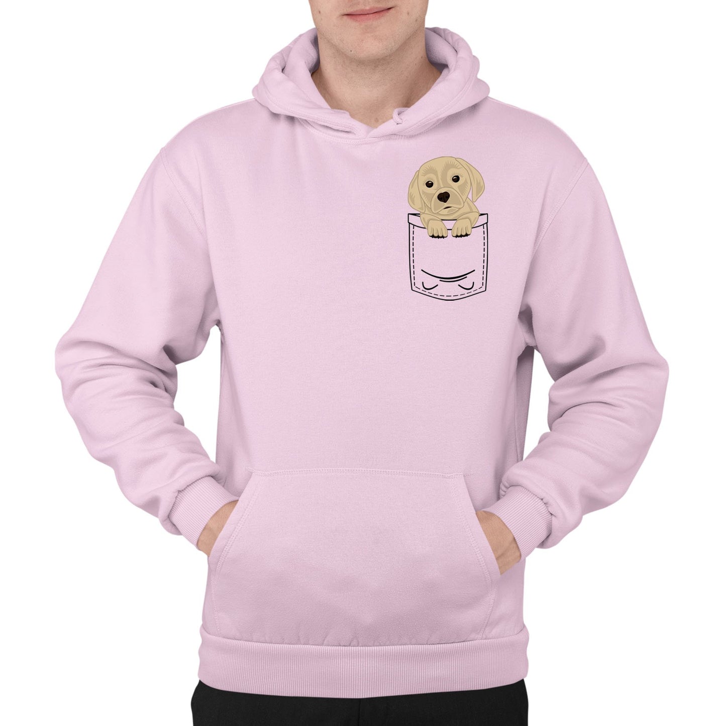 Puppy Pocket Print Mens Pullover Hoodie