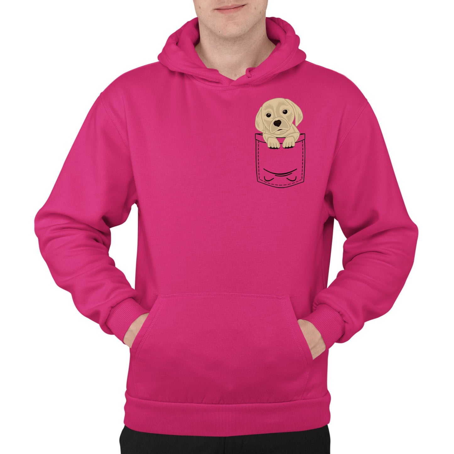 Puppy Pocket Print Mens Pullover Hoodie