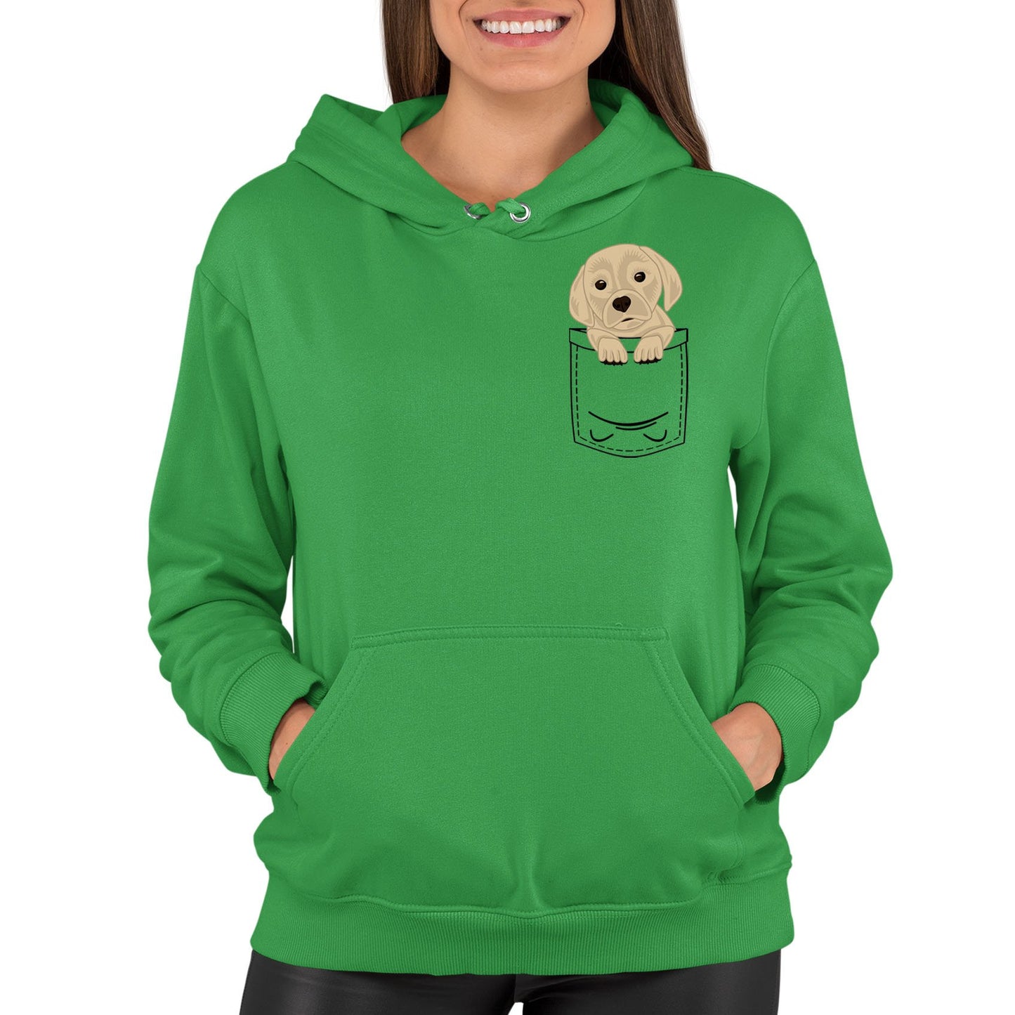 Puppy Pocket Print Womens Pullover Hoodie