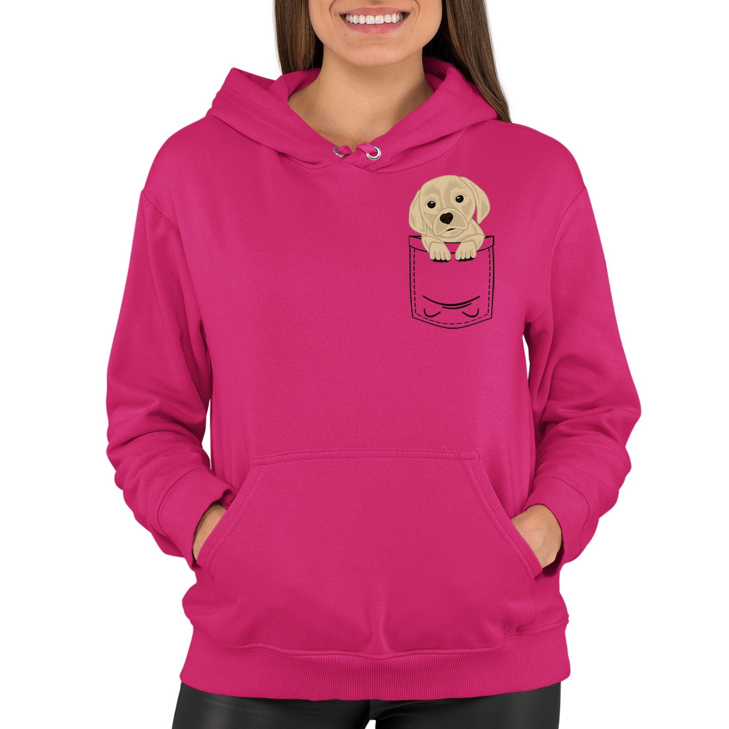 Puppy Pocket Print Womens Pullover Hoodie