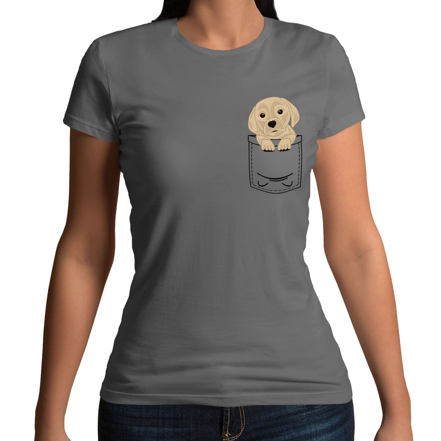 Puppy Pocket Print Womens T-shirt