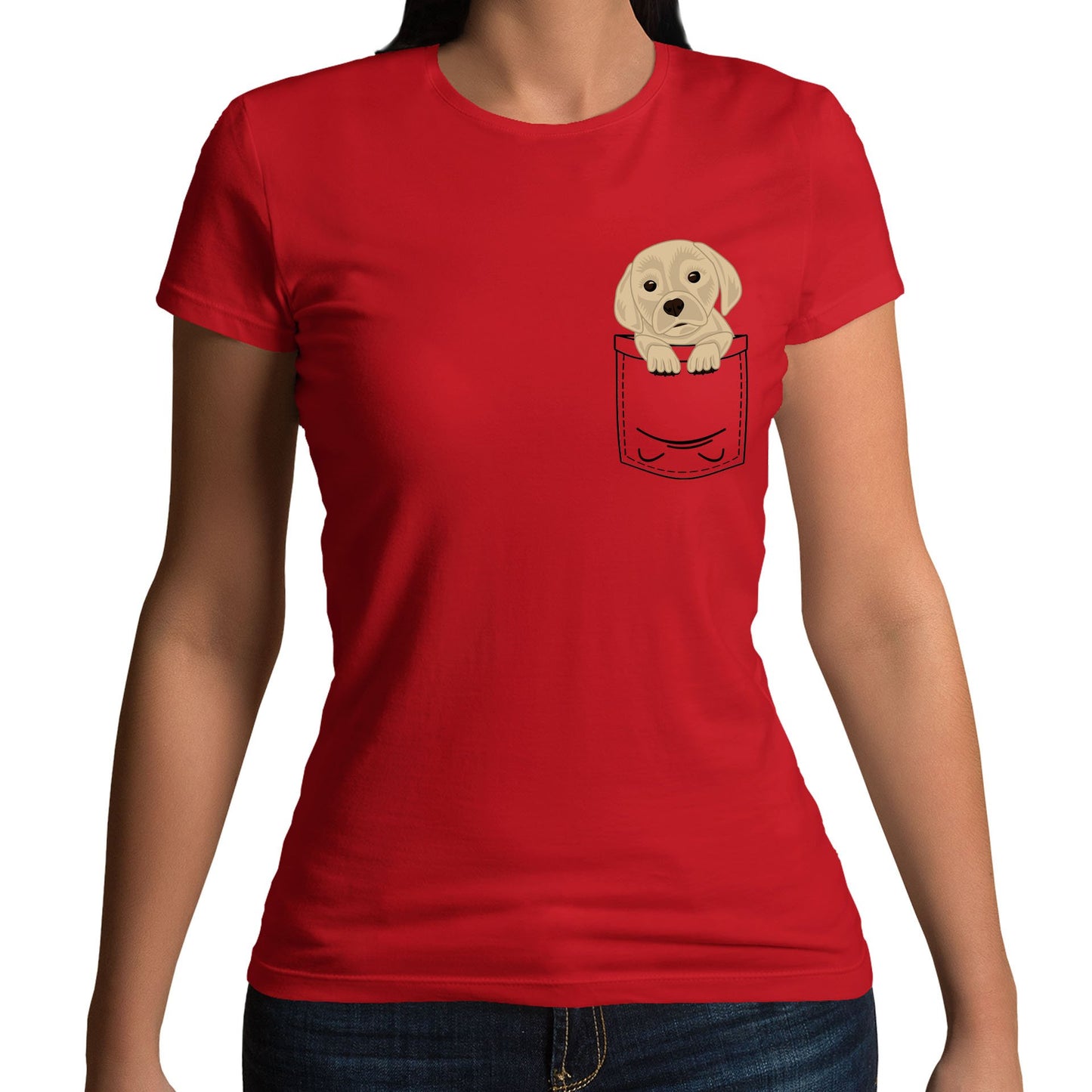 Puppy Pocket Print Womens T-shirt