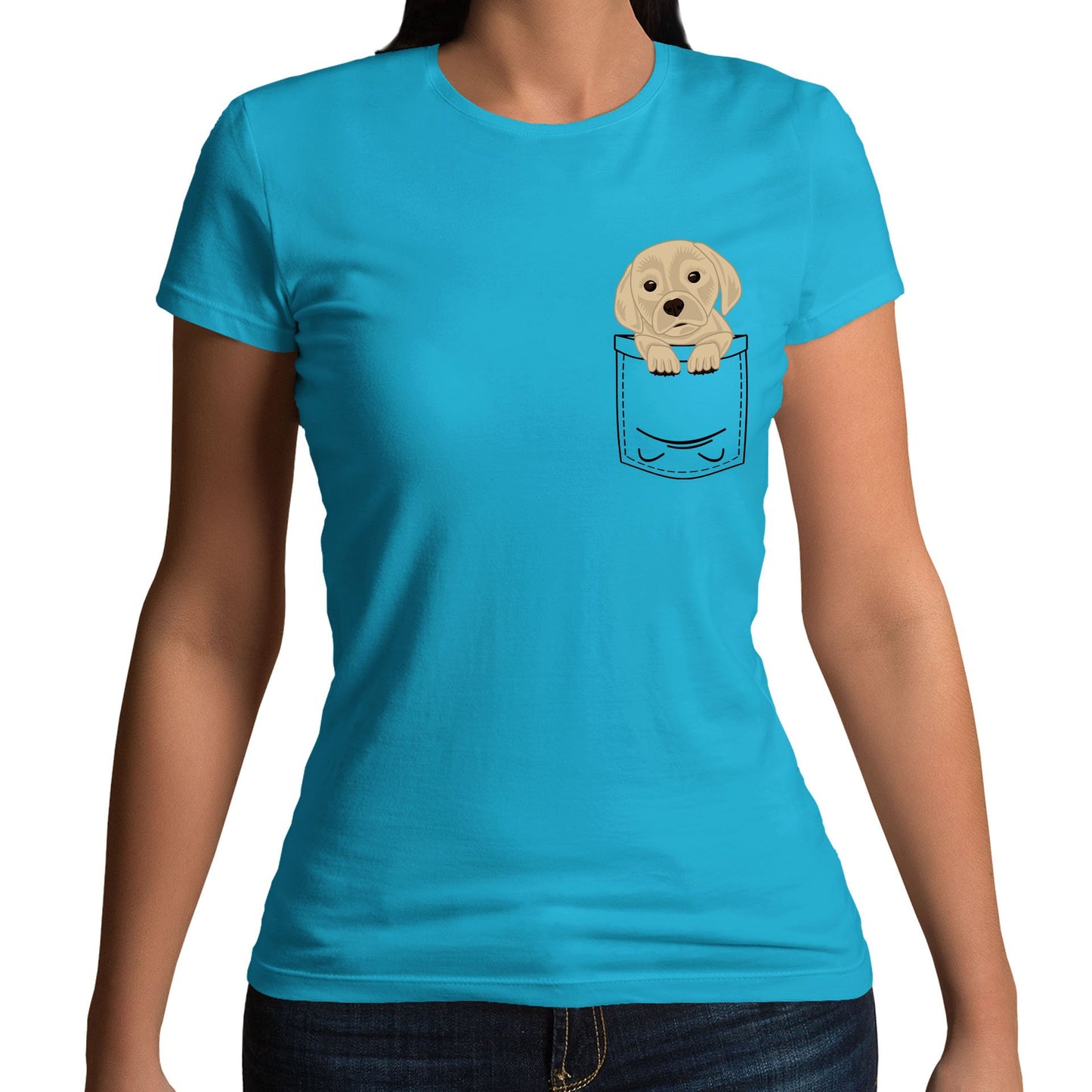 Puppy Pocket Print Womens T-shirt