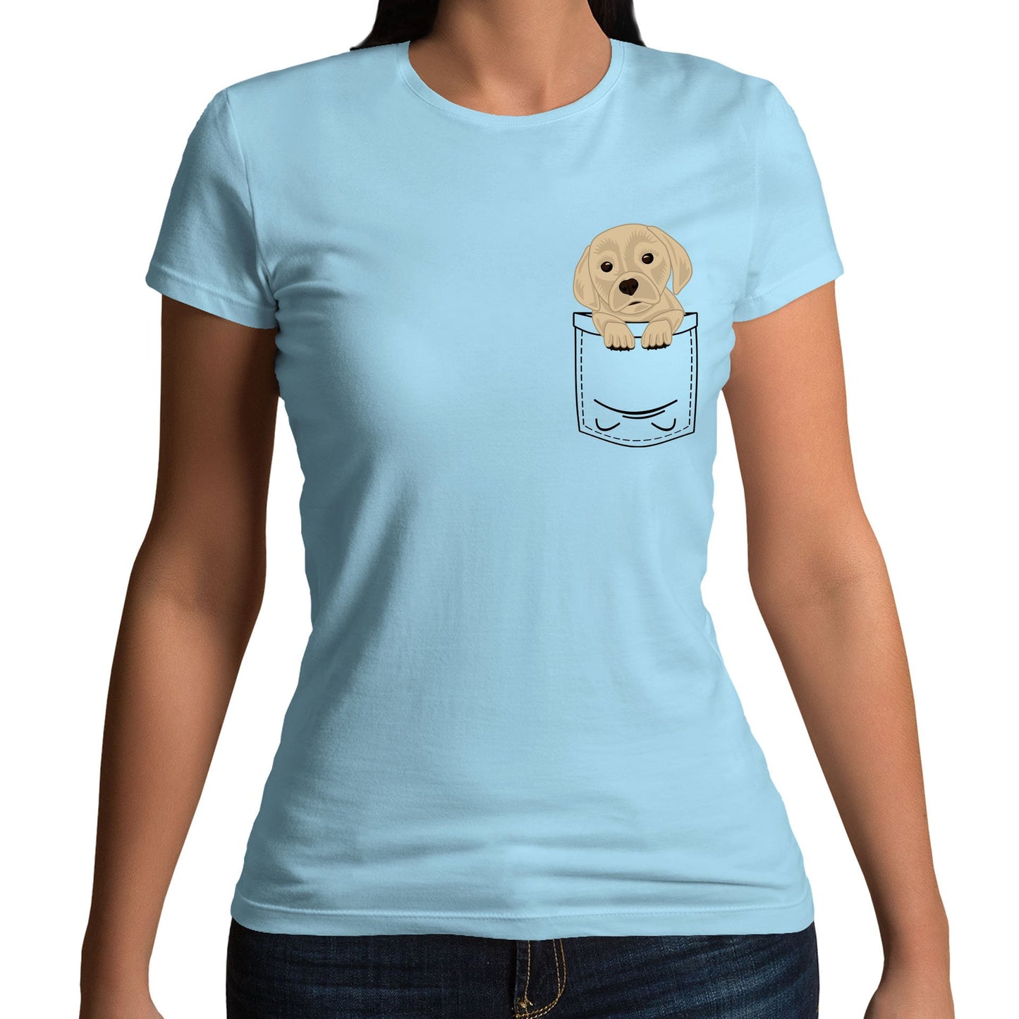 Puppy Pocket Print Womens T-shirt