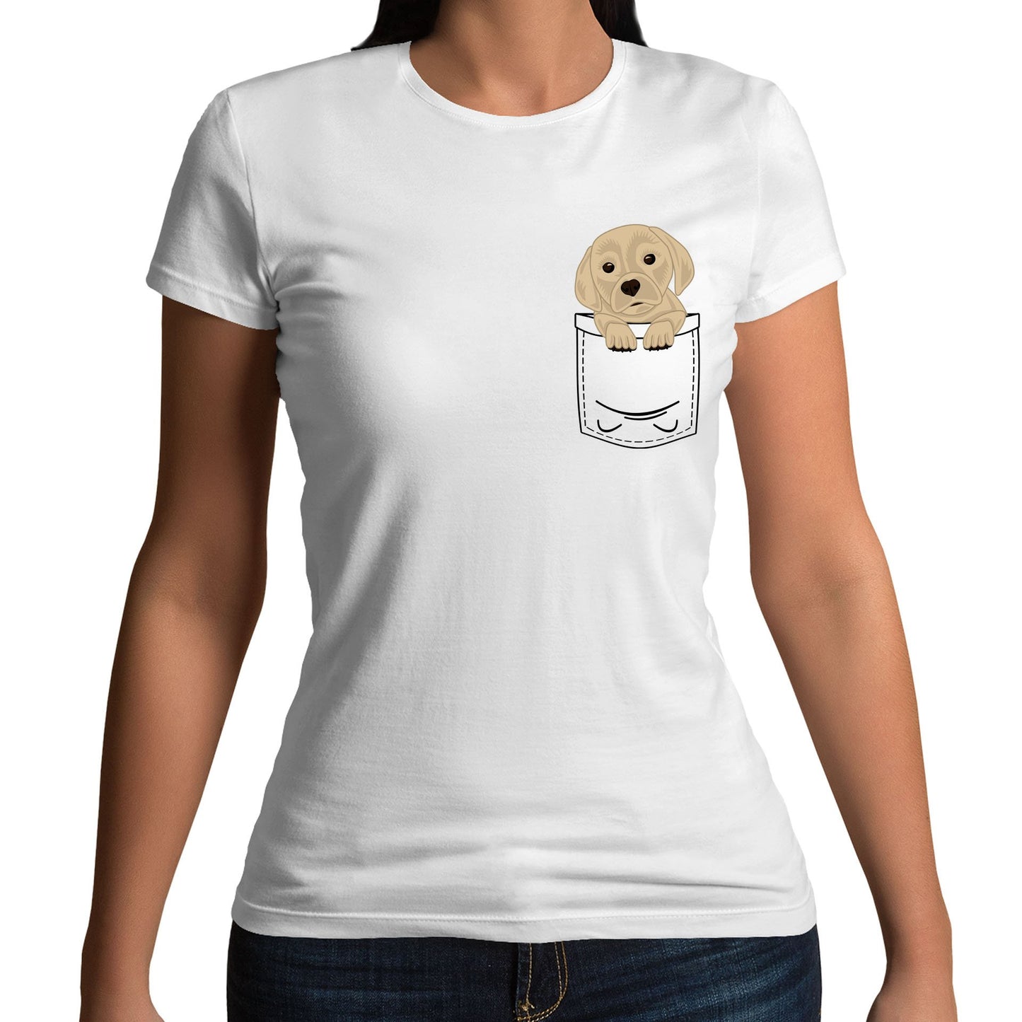 Puppy Pocket Print Womens T-shirt