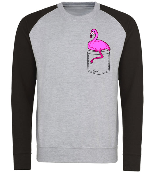 Flamingo Pocket Print Baseball Sweatshirt