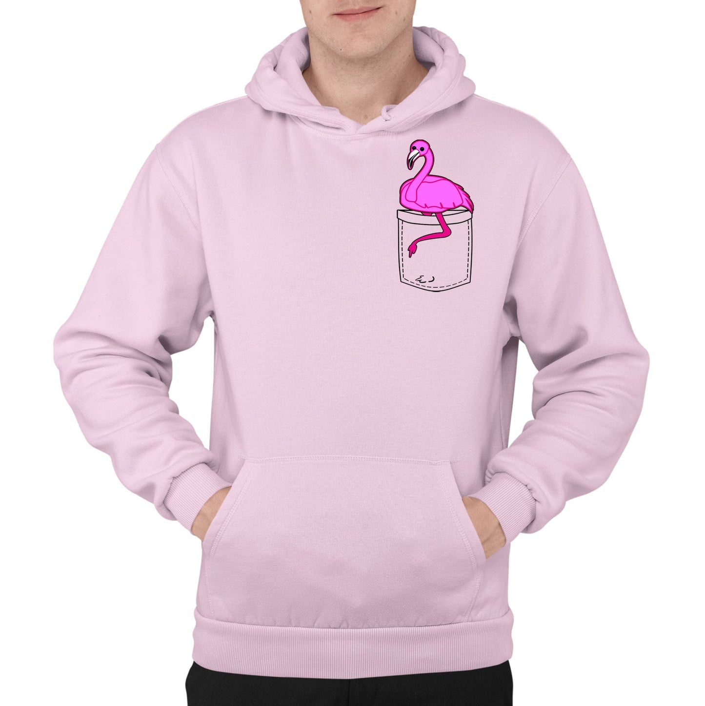 Flamingo Pocket Print Mens Pullover Hoodie