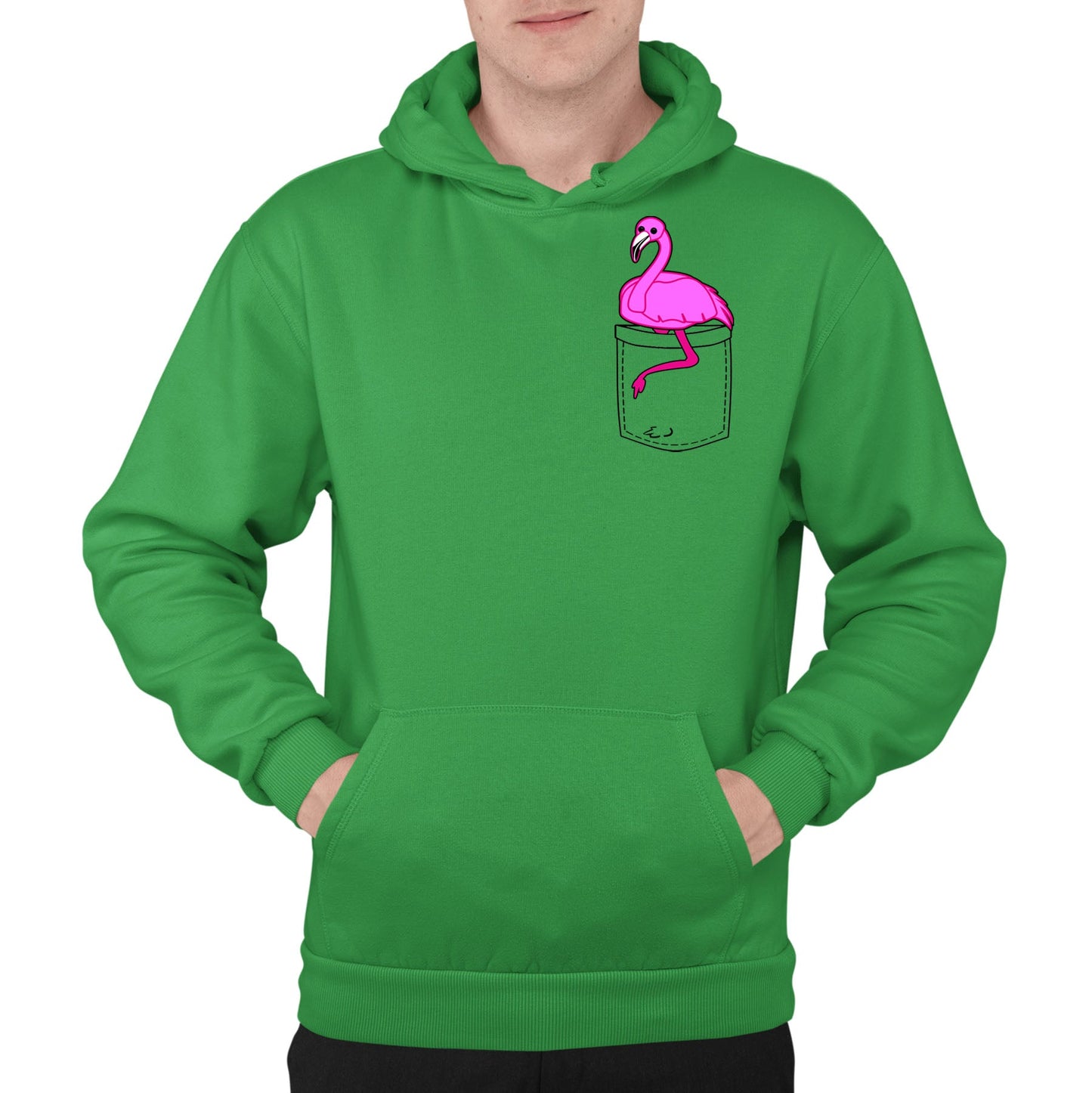 Flamingo Pocket Print Mens Pullover Hoodie