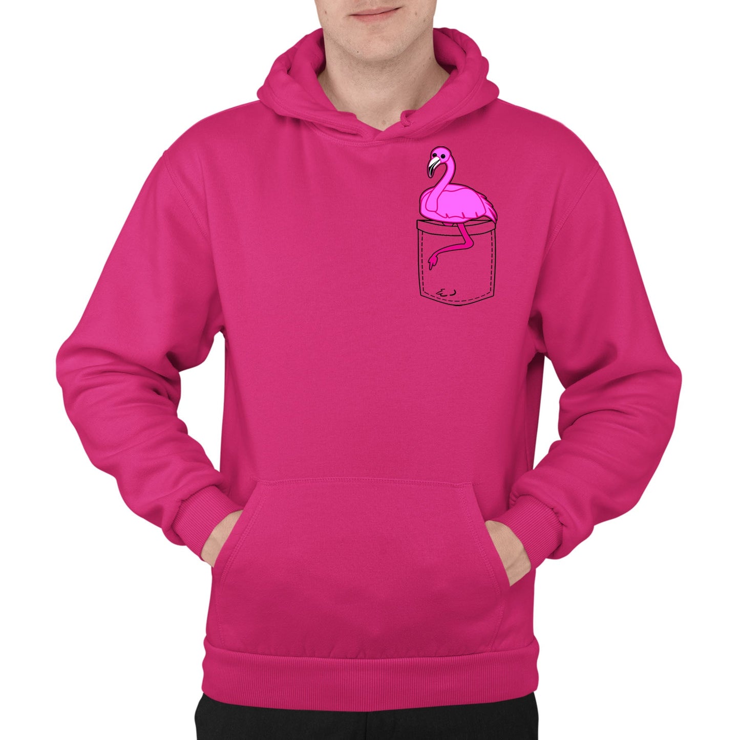 Flamingo Pocket Print Mens Pullover Hoodie