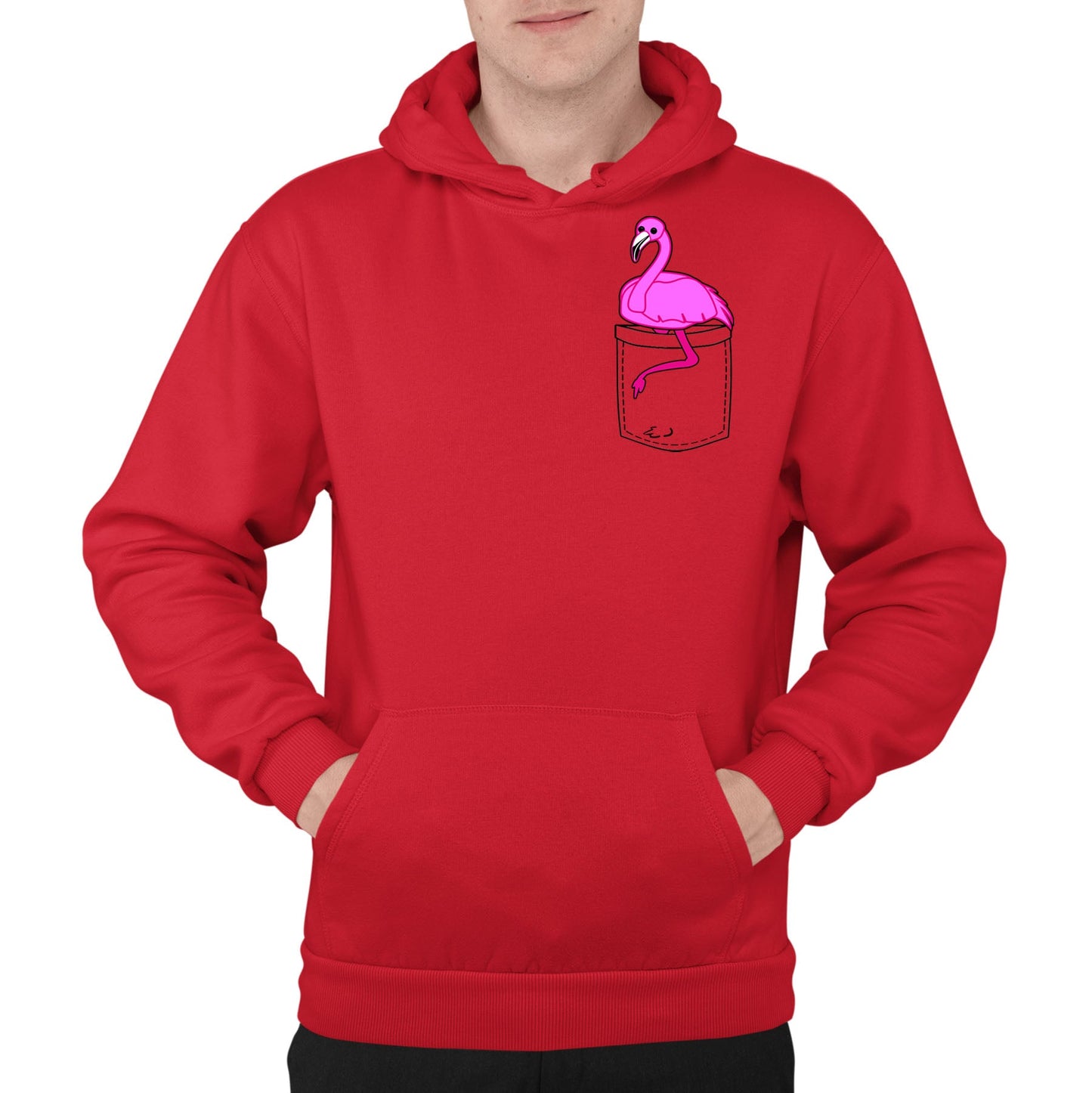 Flamingo Pocket Print Mens Pullover Hoodie