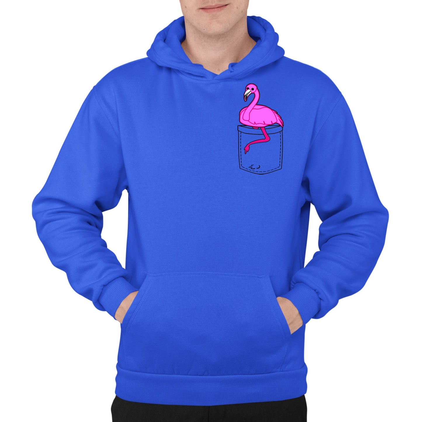 Flamingo Pocket Print Mens Pullover Hoodie