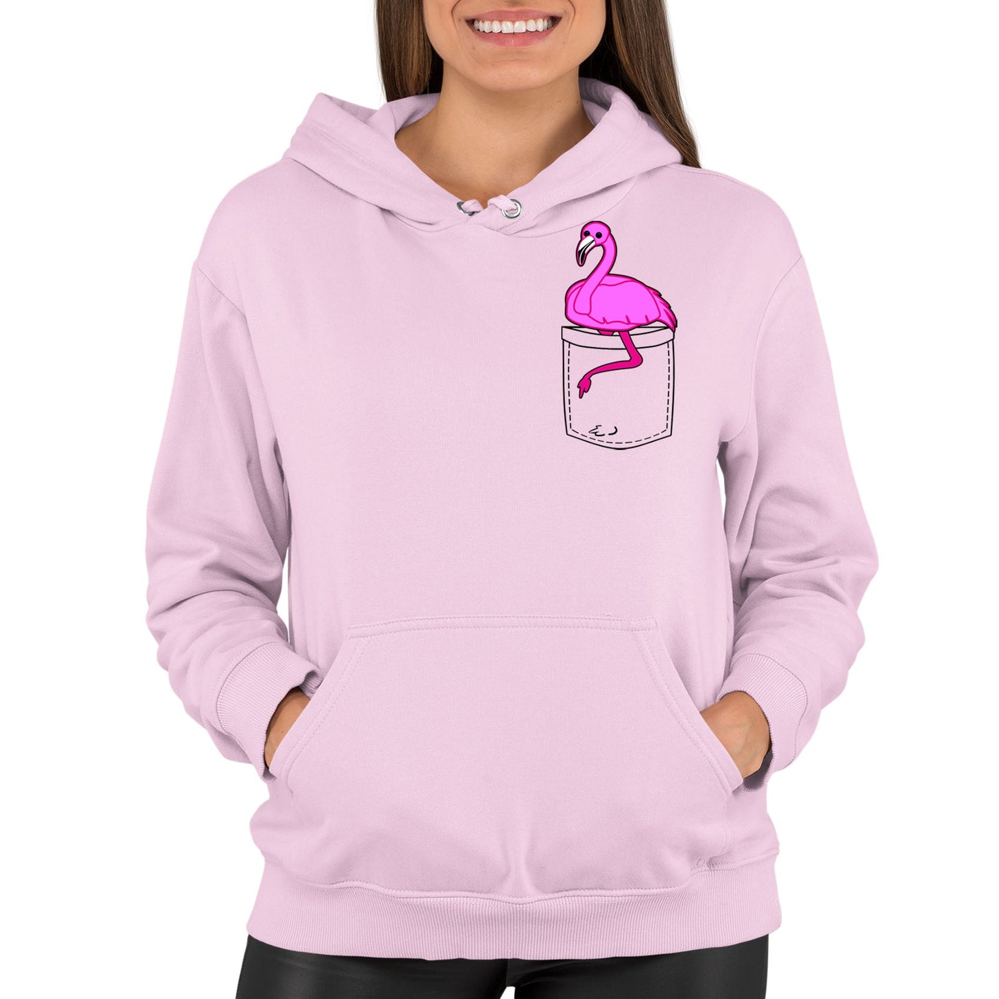 Flamingo Pocket Print Womens Pullover Hoodie