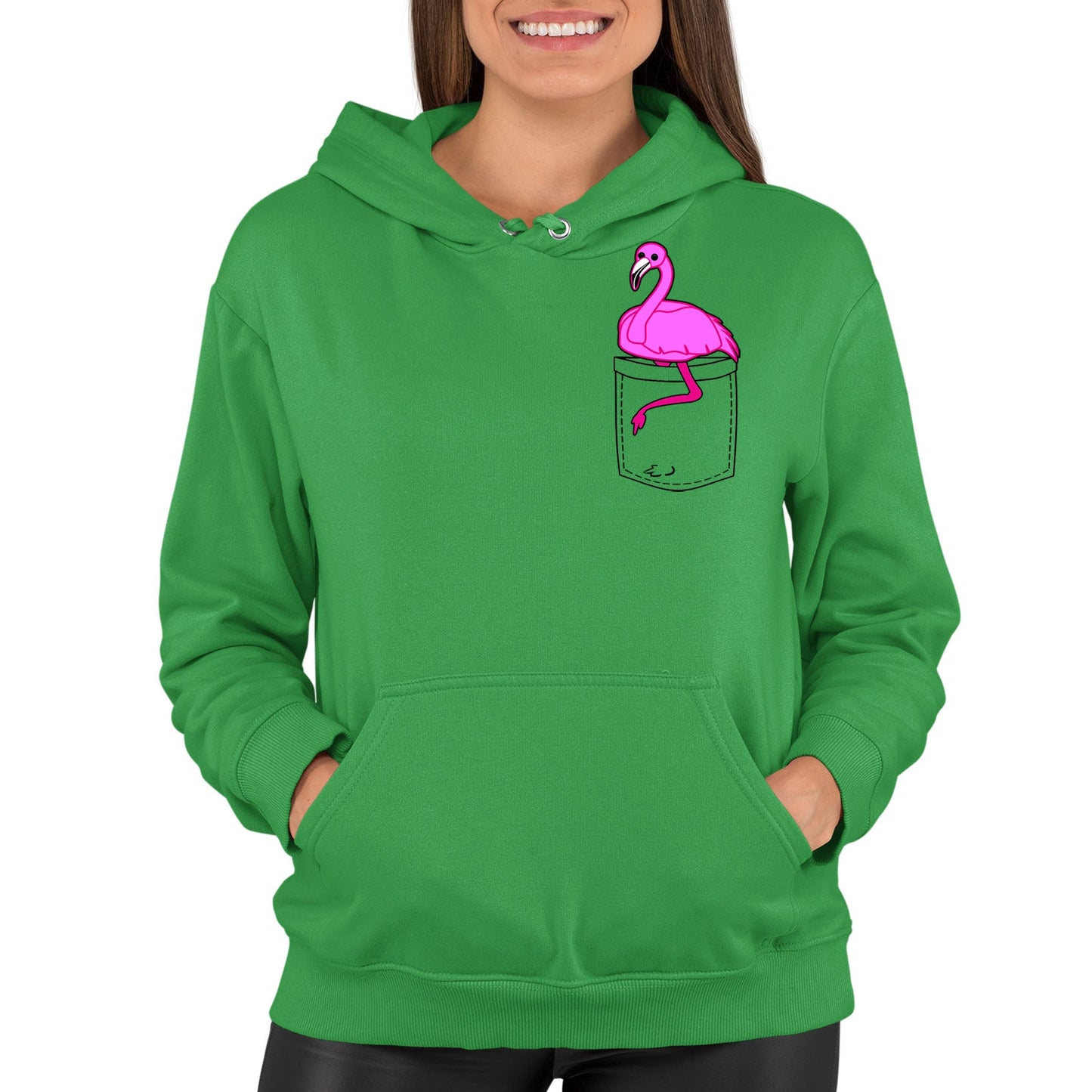 Flamingo Pocket Print Womens Pullover Hoodie