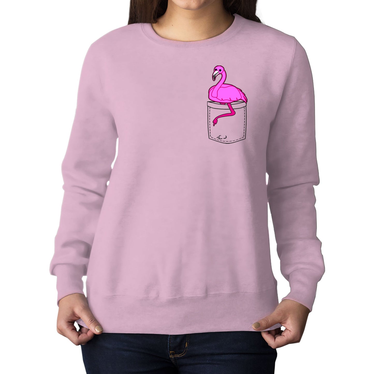 Flamingo Pocket Print Womens Sweatshirt