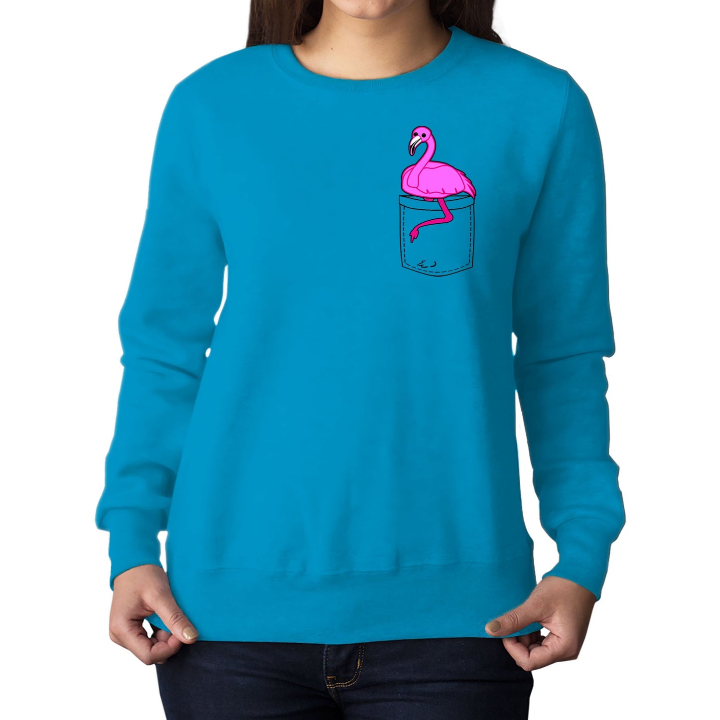 Flamingo Pocket Print Womens Sweatshirt