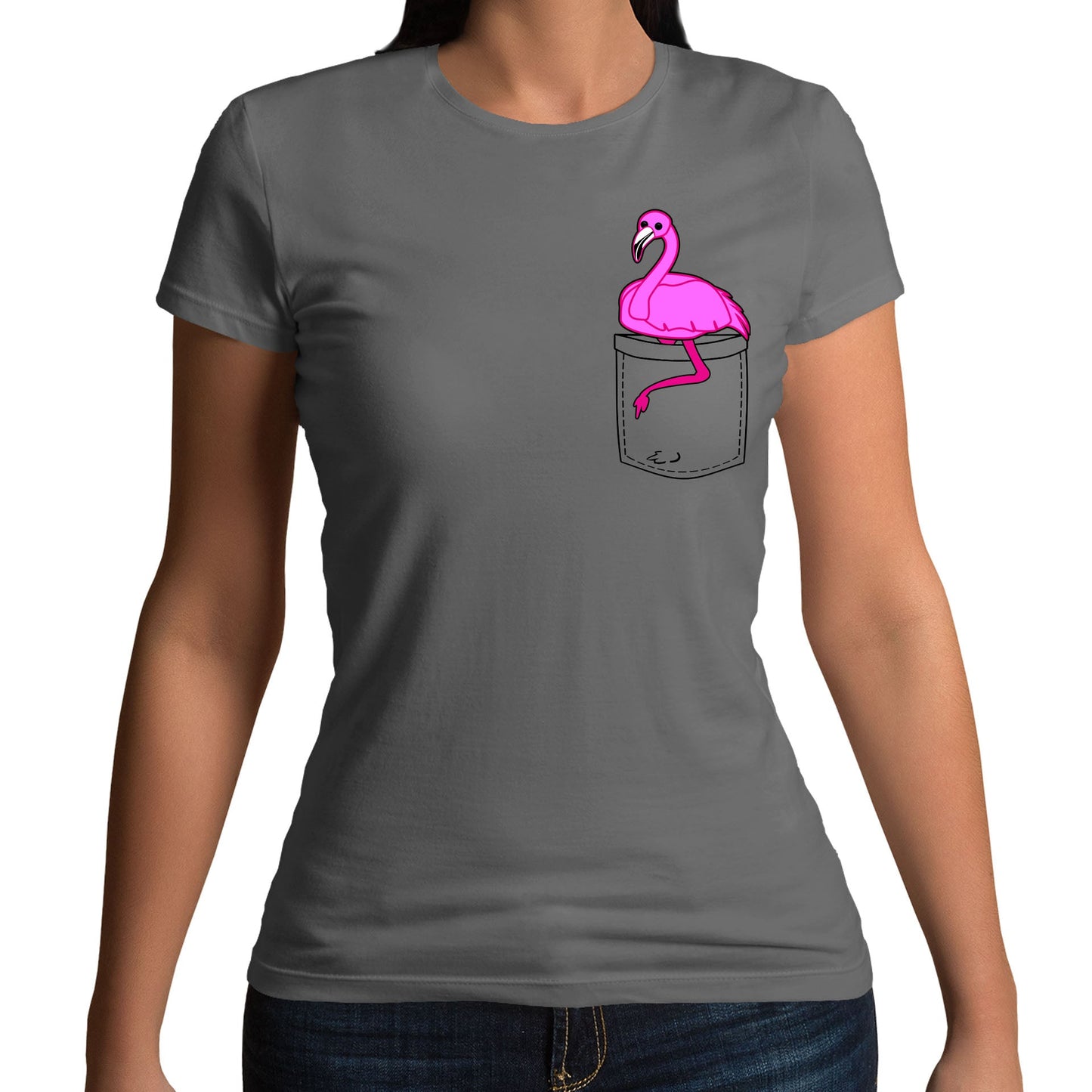 Flamingo Pocket Print Womens T-shirt