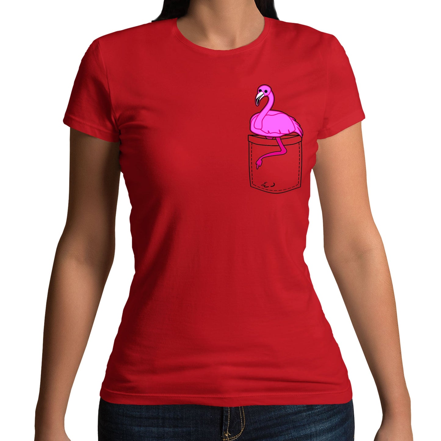 Flamingo Pocket Print Womens T-shirt