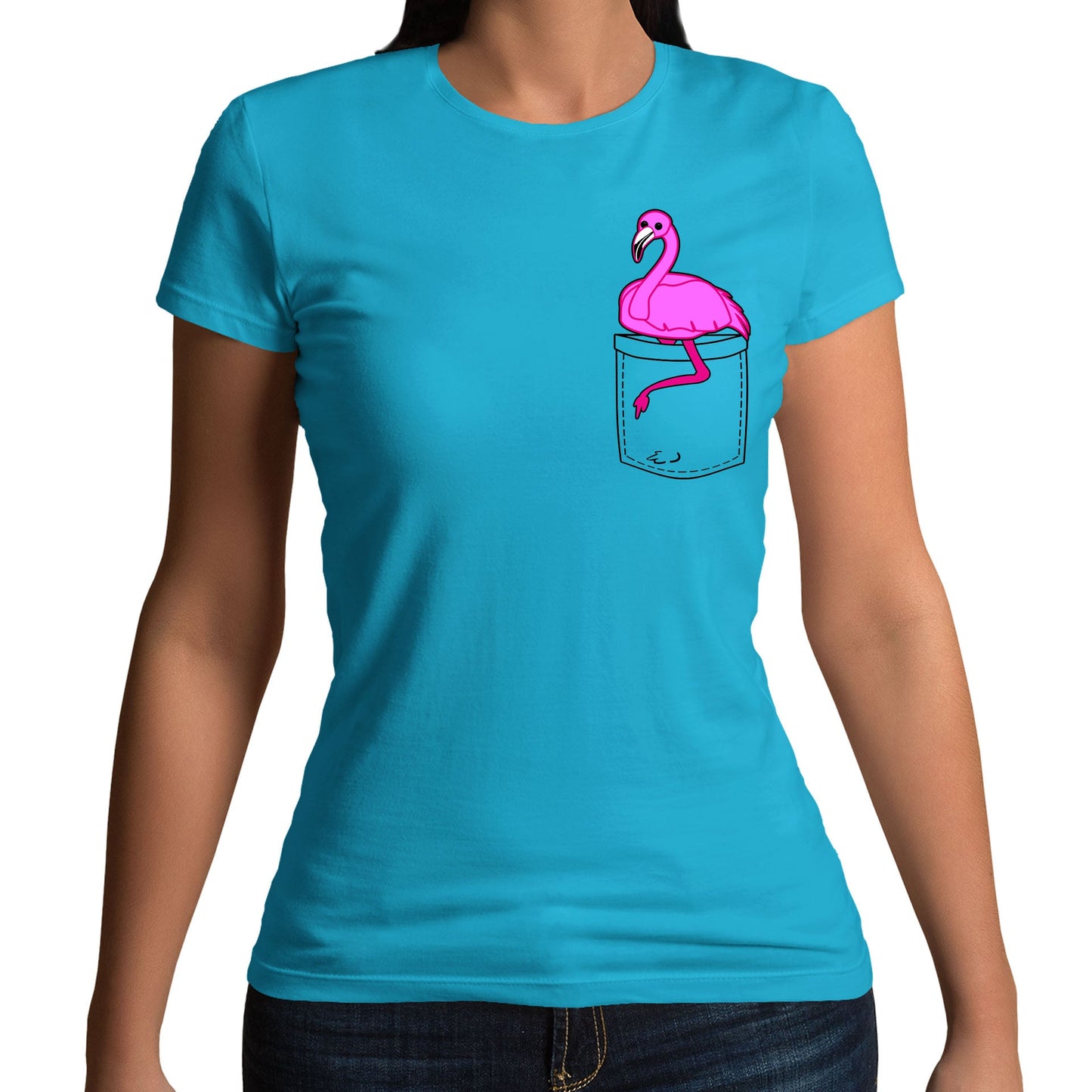 Flamingo Pocket Print Womens T-shirt