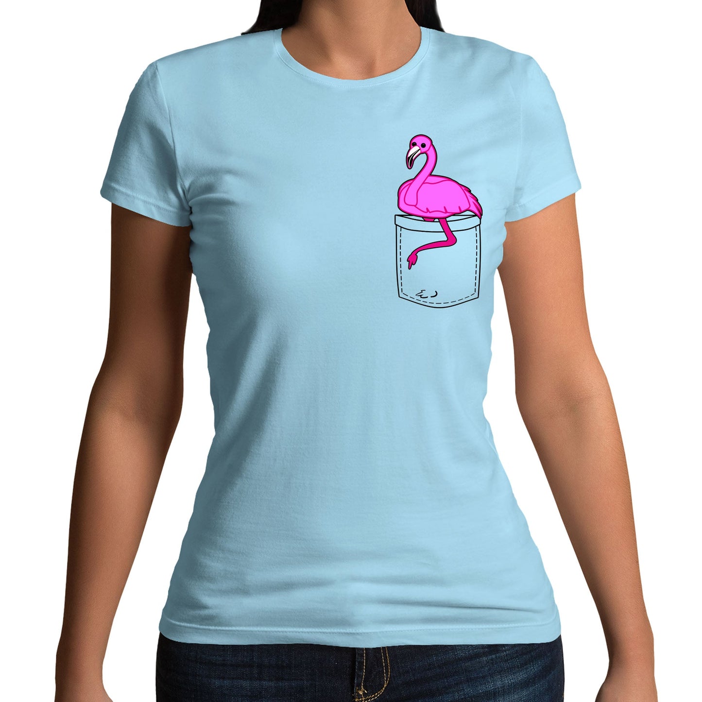 Flamingo Pocket Print Womens T-shirt