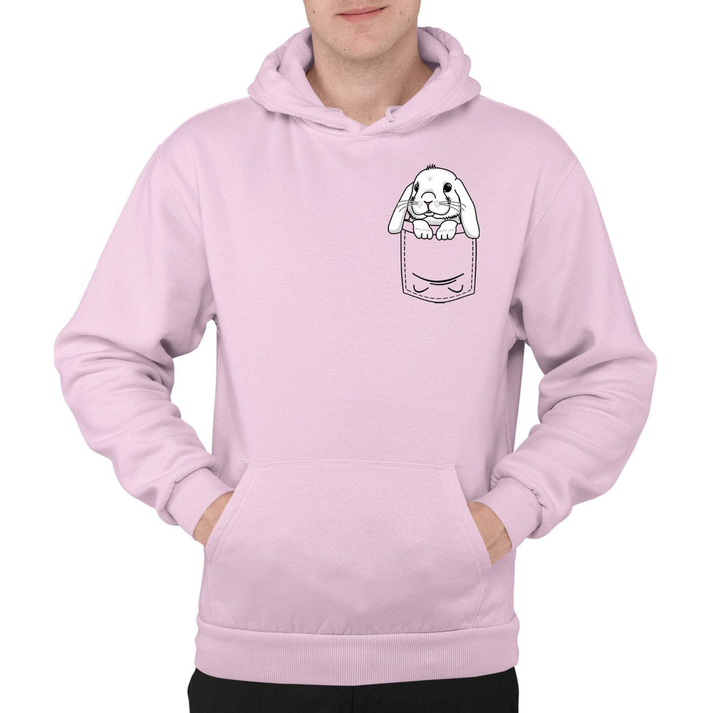 Rabbit Pocket Print Mens Pullover Hoodie