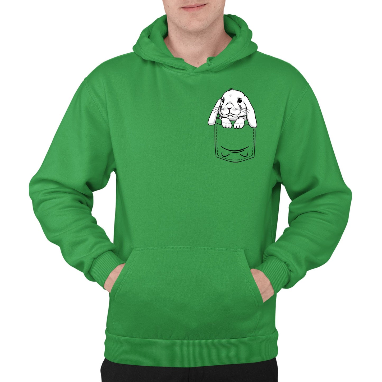 Rabbit Pocket Print Mens Pullover Hoodie