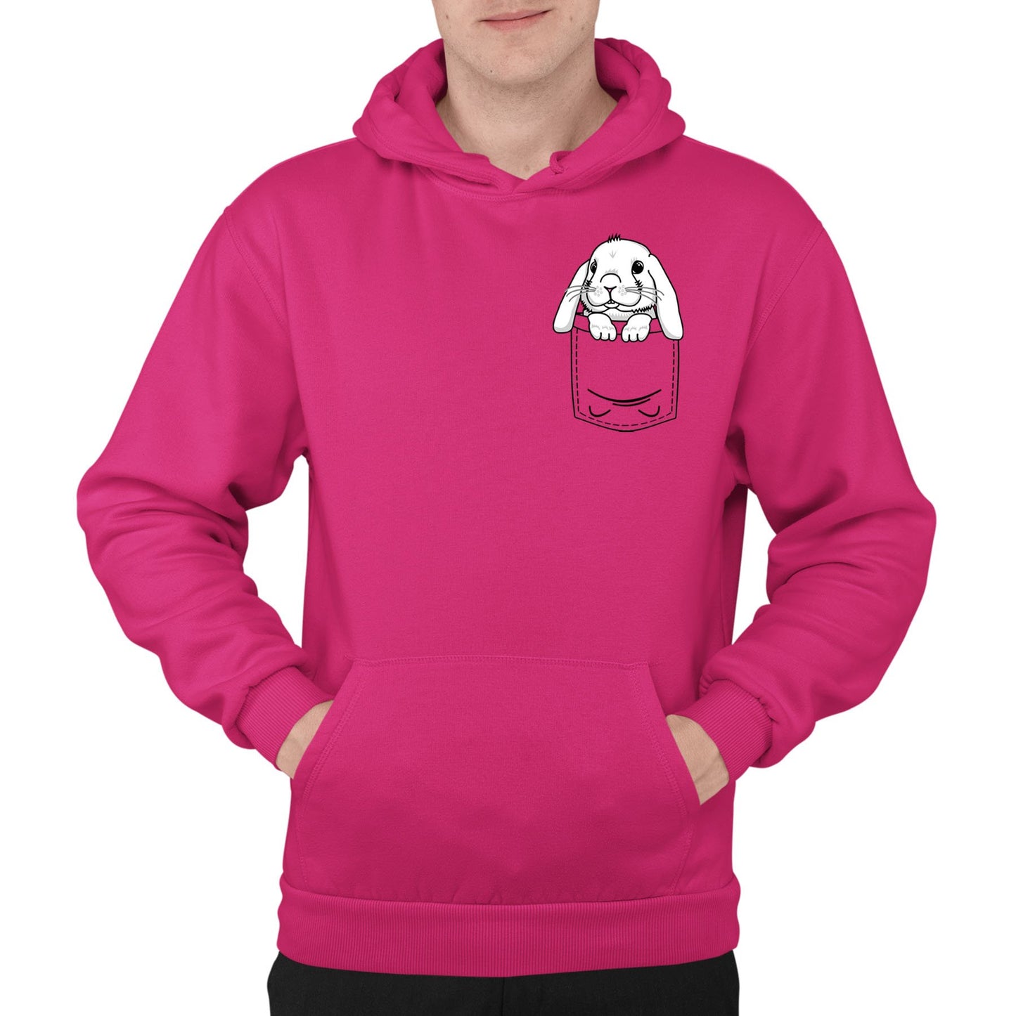 Rabbit Pocket Print Mens Pullover Hoodie