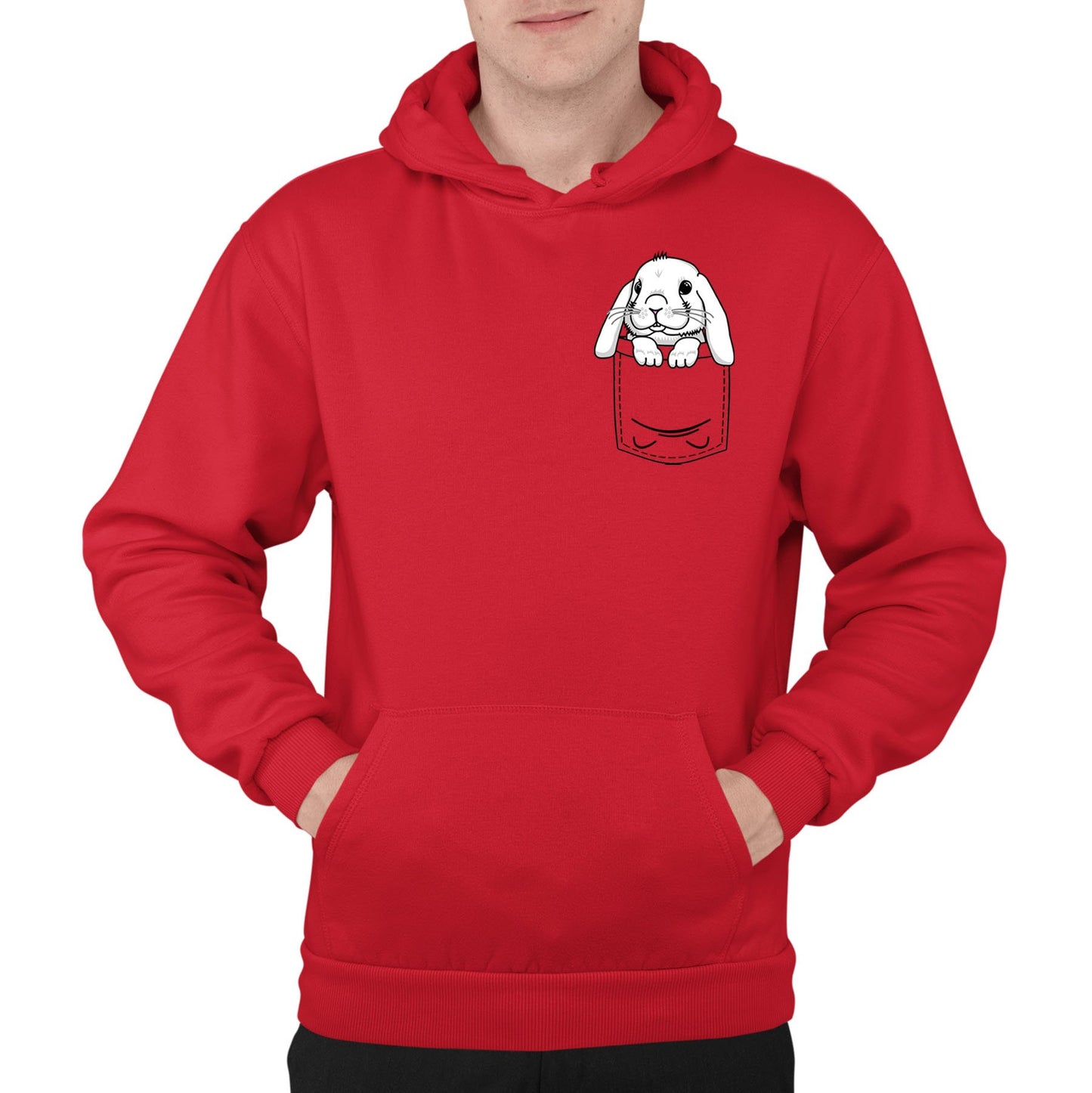 Rabbit Pocket Print Mens Pullover Hoodie