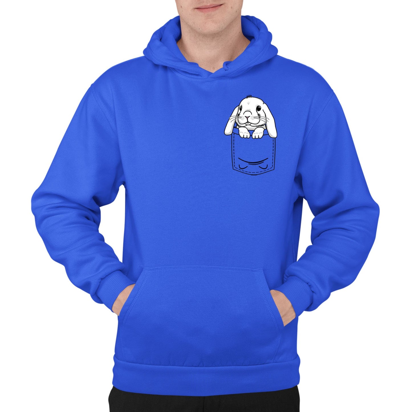 Rabbit Pocket Print Mens Pullover Hoodie