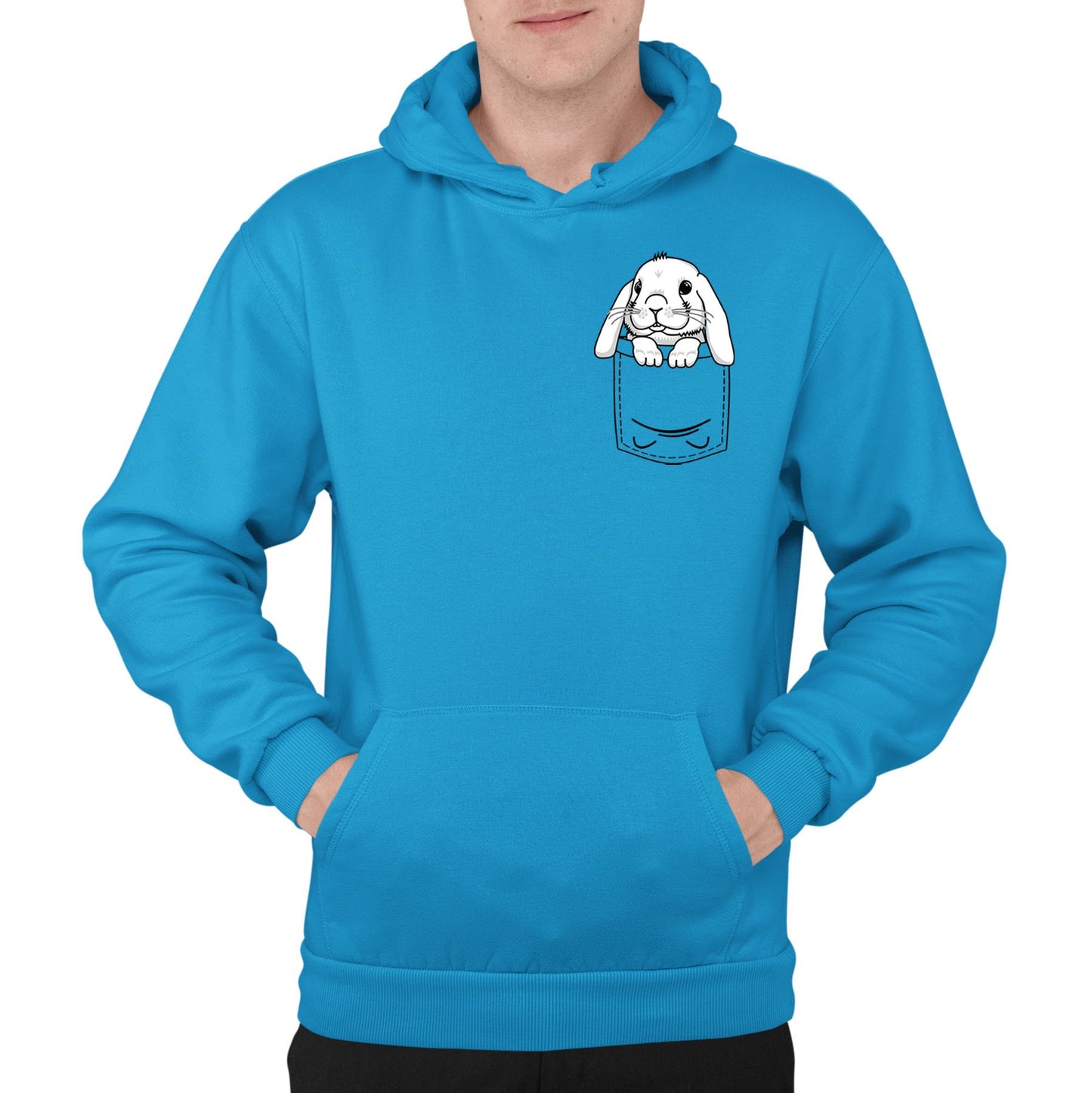 Rabbit Pocket Print Mens Pullover Hoodie