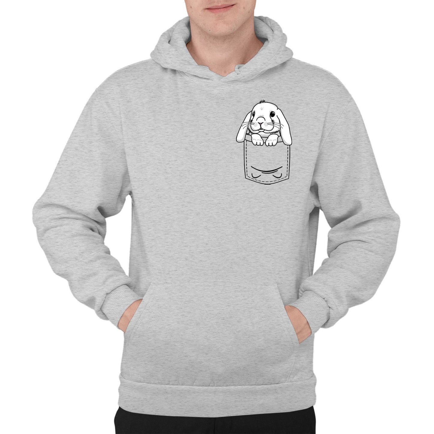 Rabbit Pocket Print Mens Pullover Hoodie