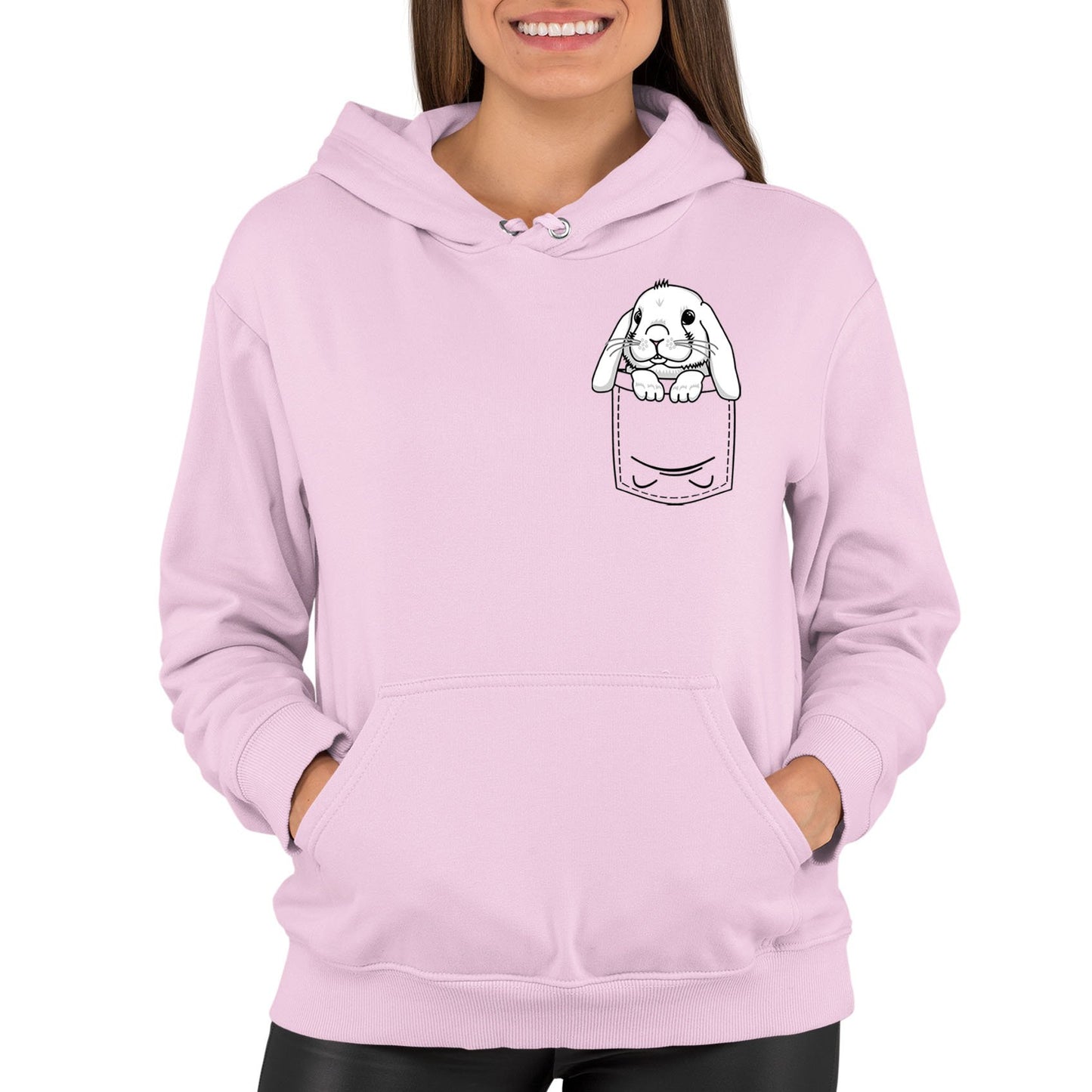 Rabbit Pocket Print Womens Pullover Hoodie