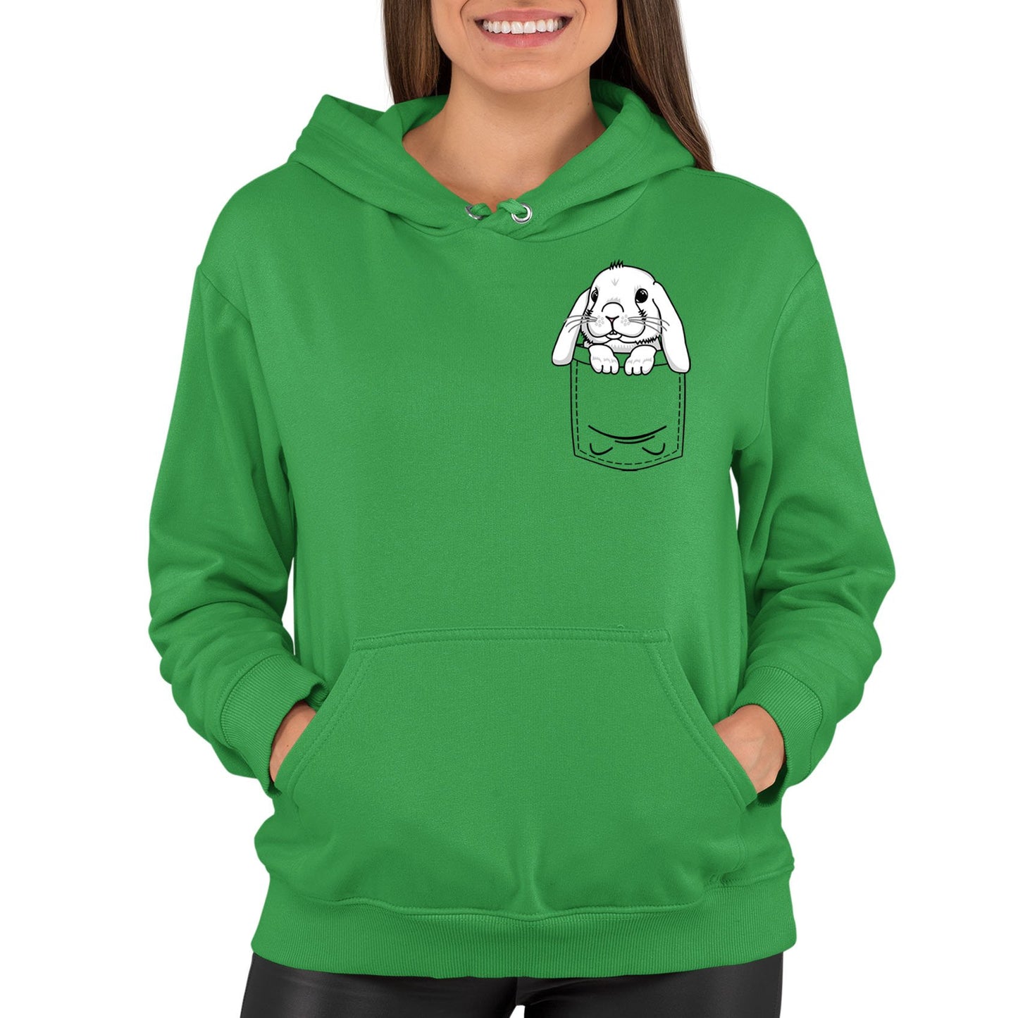 Rabbit Pocket Print Womens Pullover Hoodie