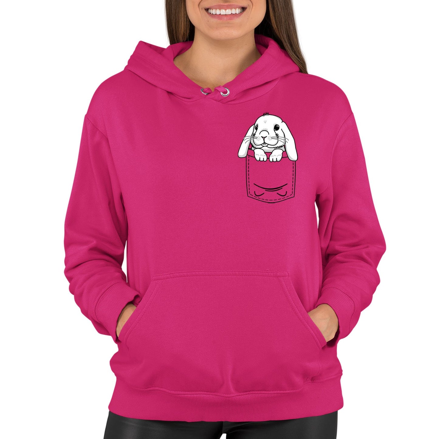 Rabbit Pocket Print Womens Pullover Hoodie