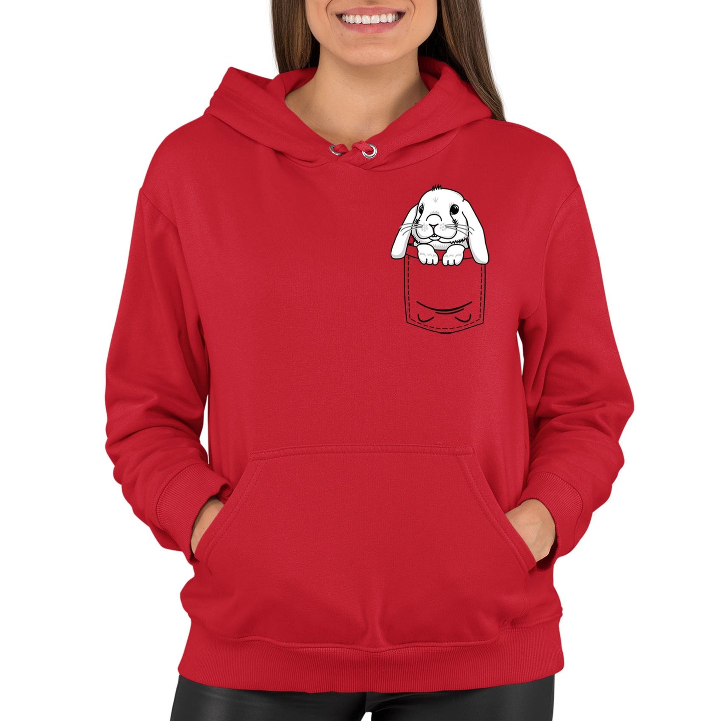 Rabbit Pocket Print Womens Pullover Hoodie