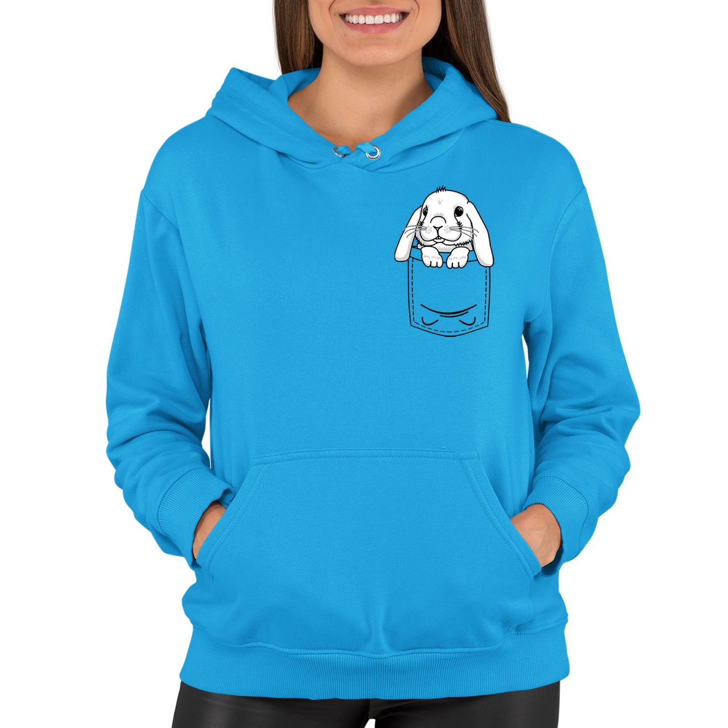 Rabbit Pocket Print Womens Pullover Hoodie